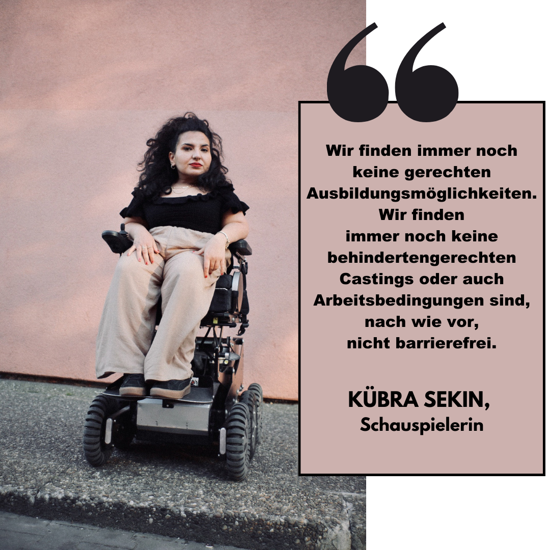 Porträt von Kübra Sekin. Daneben steht ein Zitat von ihr: